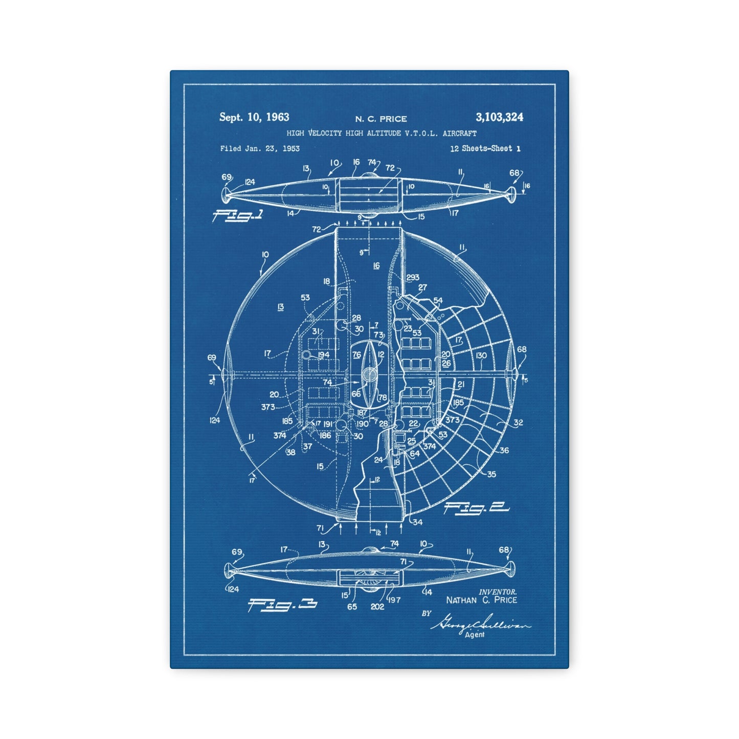 UFO Flying Saucer Patent Canvas Wall Art