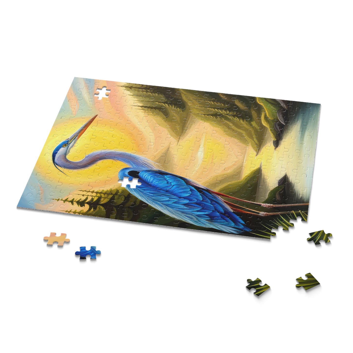 Blue Heron in A Scenic Landscape Oil Painting Jigsaw Puzzle