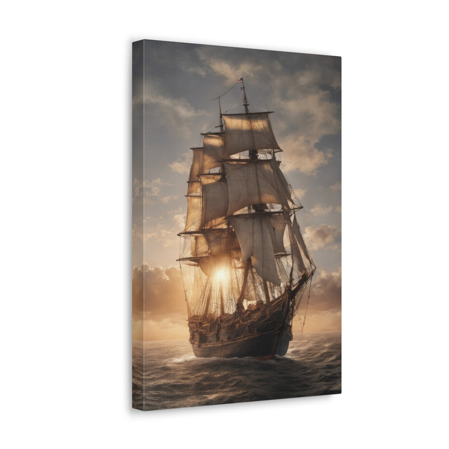 Vintage Sailing Ship at Sunset Photograph I Canvas Print