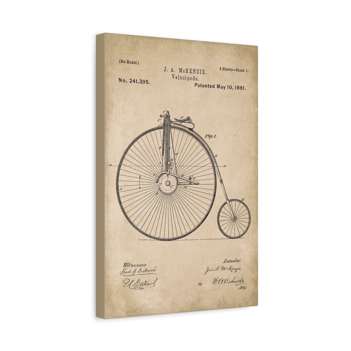 Old Style Bicycle Patent Canvas Wall Art