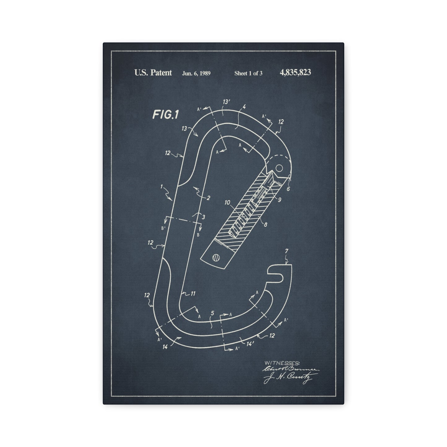Carabiner Rock Climbing Patent Art Canvas Print