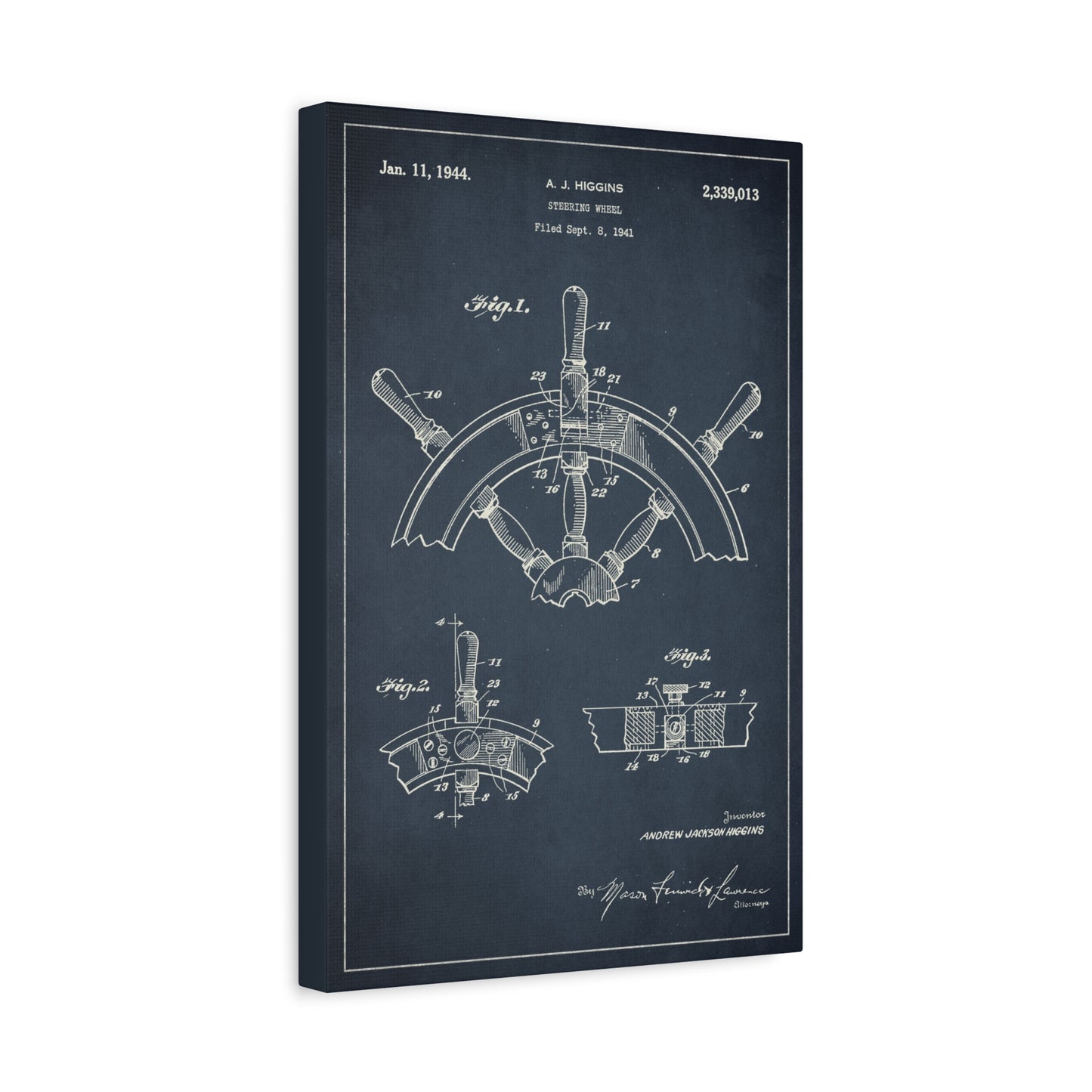 Boat Steering Wheel Nautical Patent Art Canvas Print