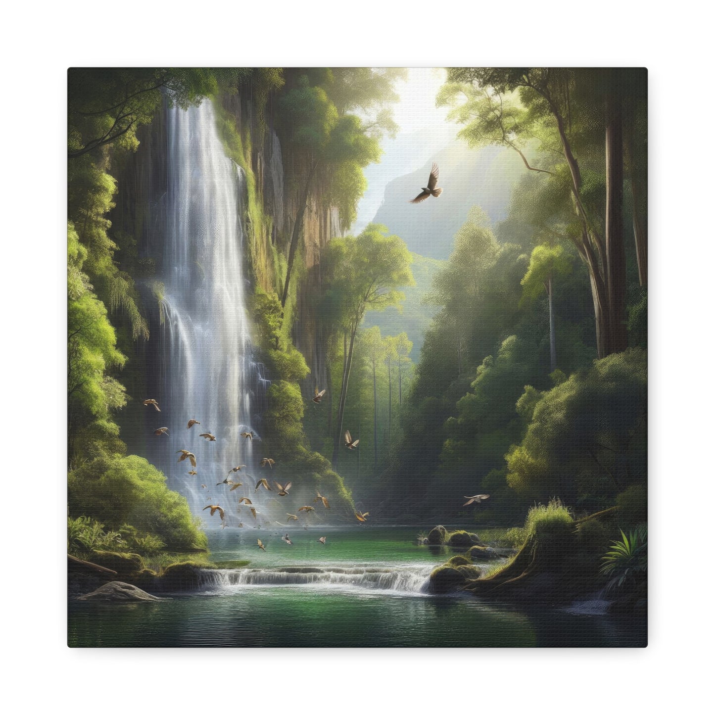Forest Waterfall Digital Painting Canvas Print