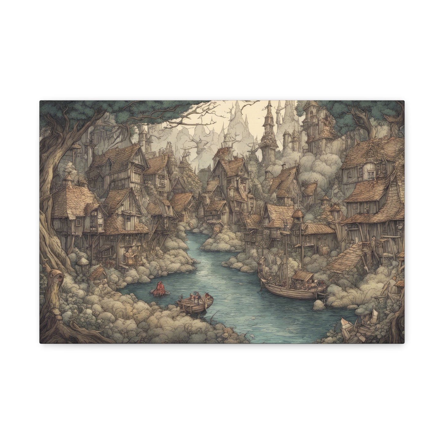 Medieval Village of Dwarves Fantasy Painting I Canvas Print