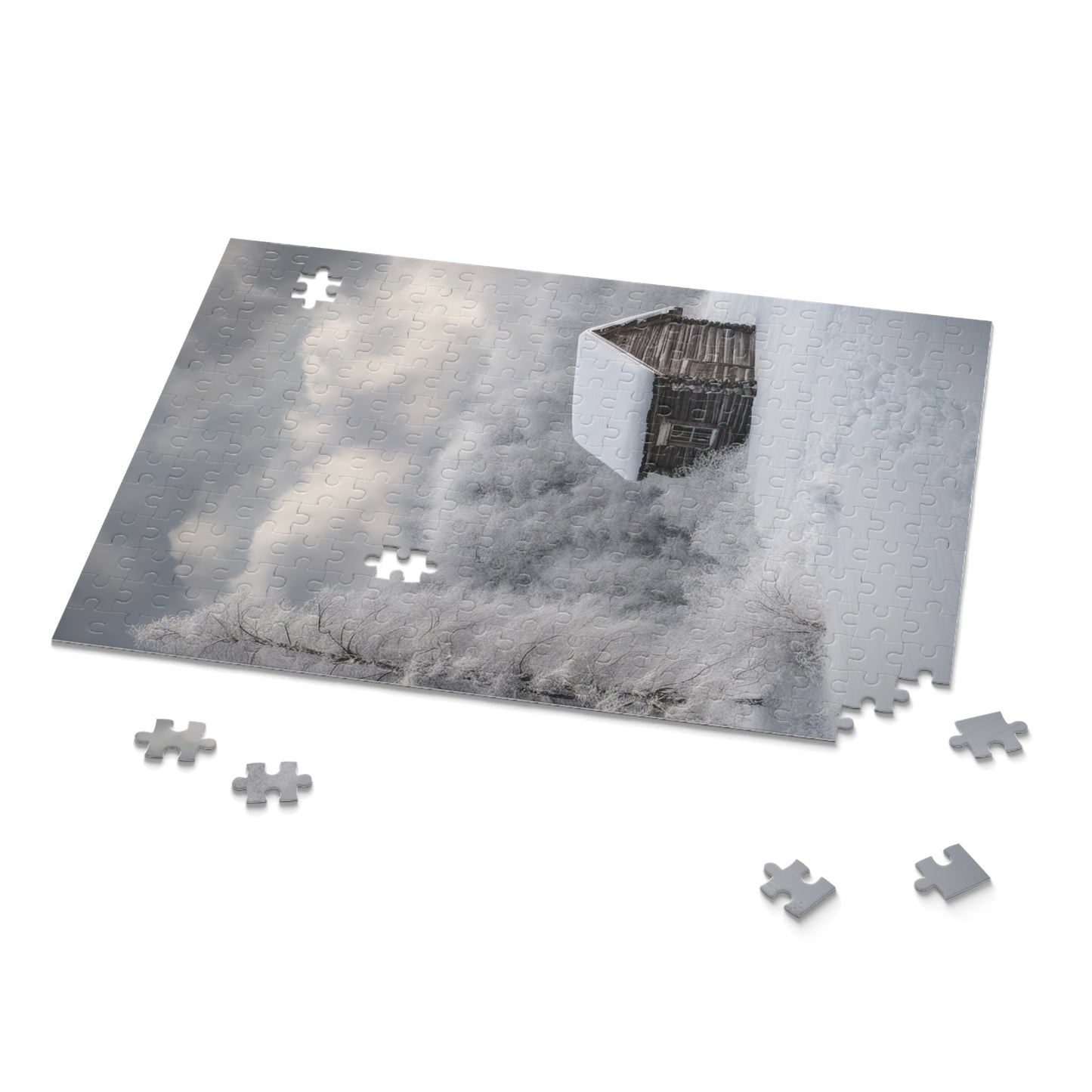 Snowy Cabin in The Woods Photograph Jigsaw Puzzle