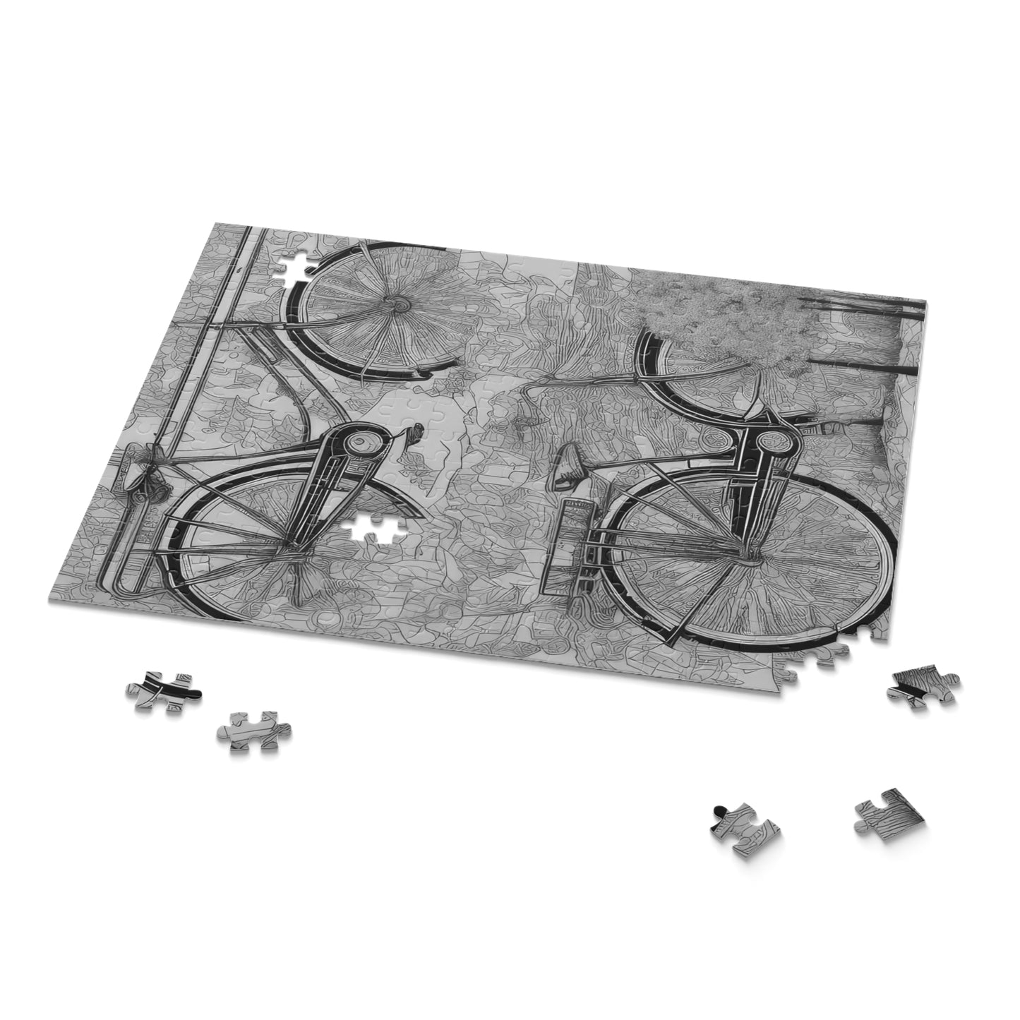 Two Abstract Bicycles Black and White Drawing Jigsaw Puzzle