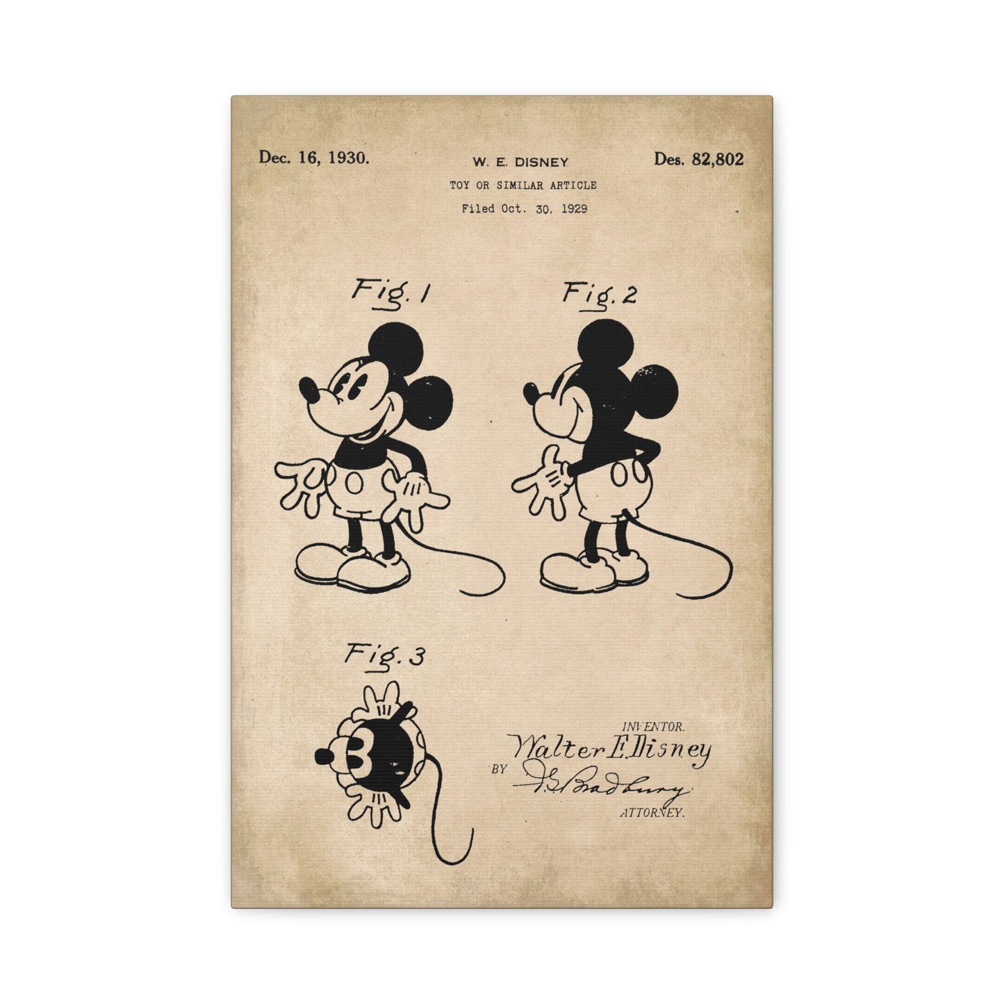 Mickey Mouse Disney Patent Canvas Wall Art