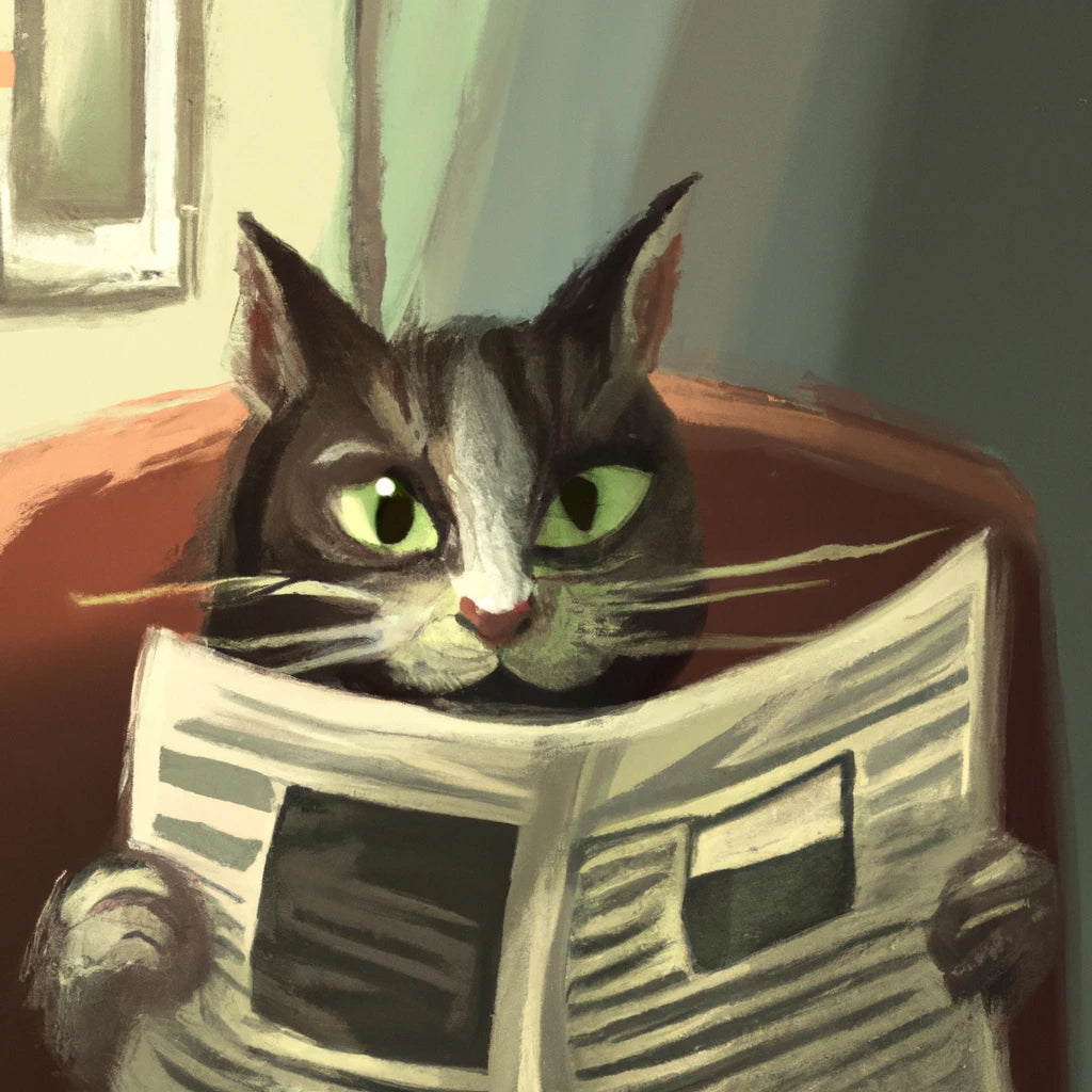 Cat Reading Newspaper I Art Print