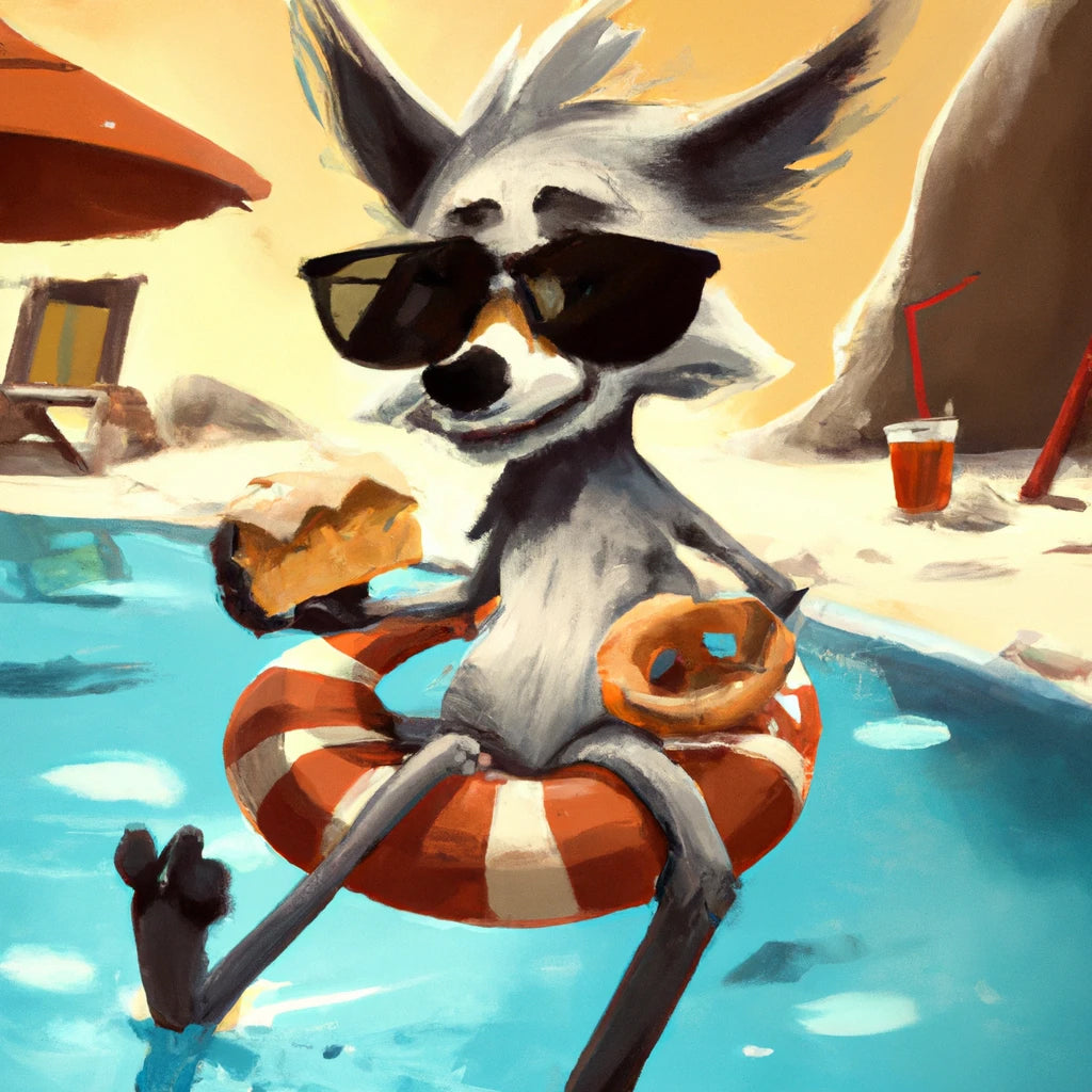 Baby Wolf with Sunglasses Eating A Burger by The Pool Painting II Art Print