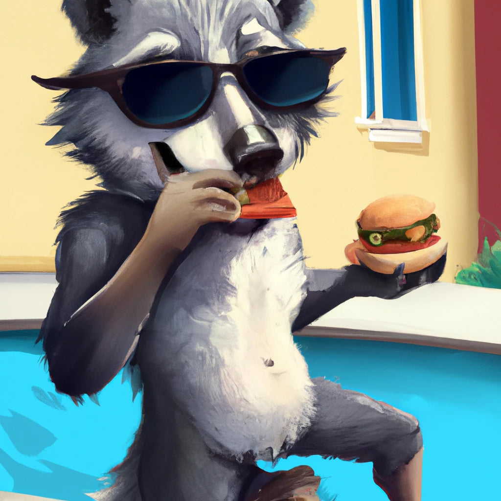 Baby Wolf with Sunglasses Eating A Burger by The Pool Painting III Art Print