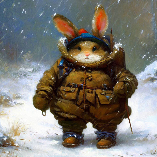 Fat Rabbit Goes Camping in The Snow II Art Print
