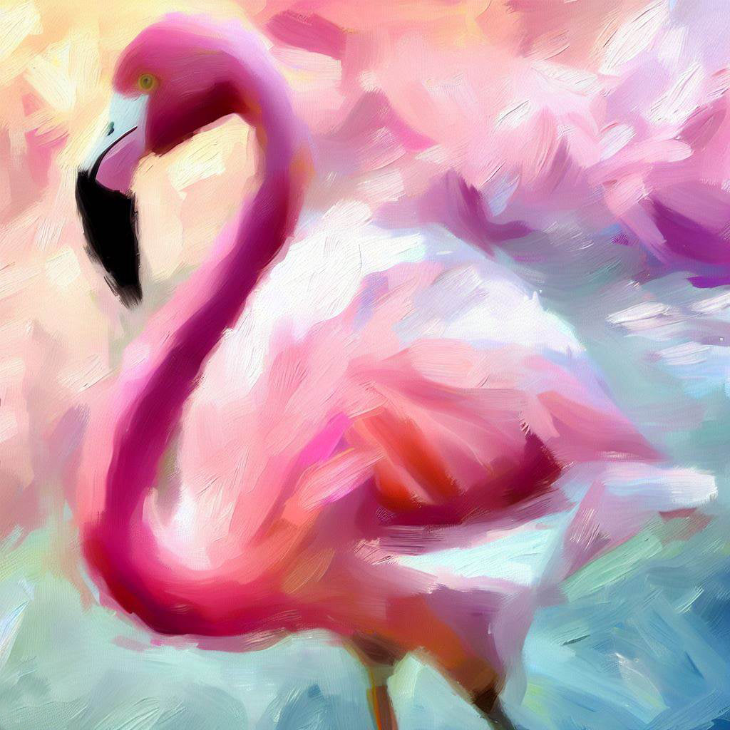 Pink Flamingo Profile Oil Painting II Art Print