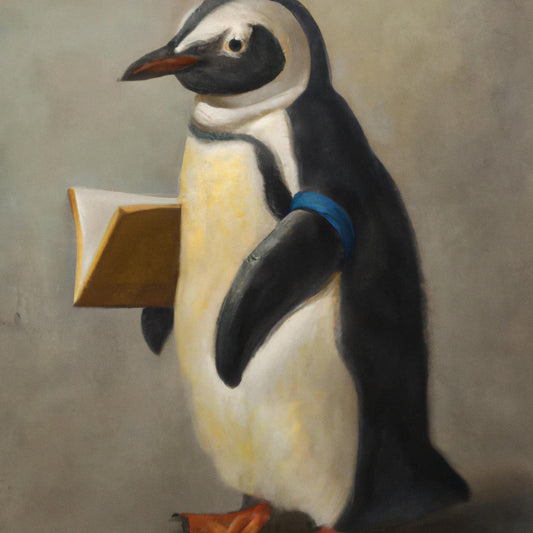 Penguin Reading A Book Oil Painting Art Print