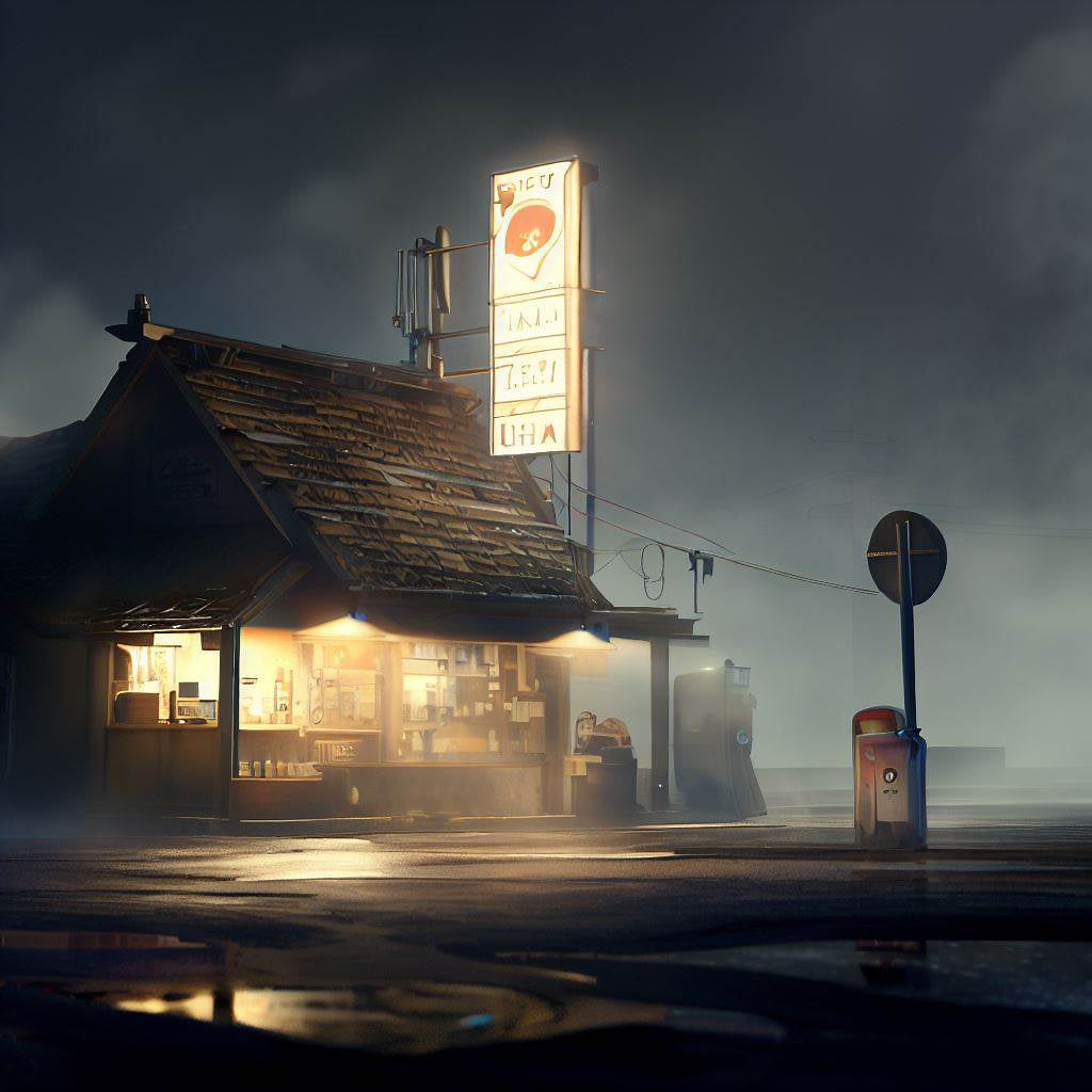 Gas Station at Night Digital Painting I Art Print