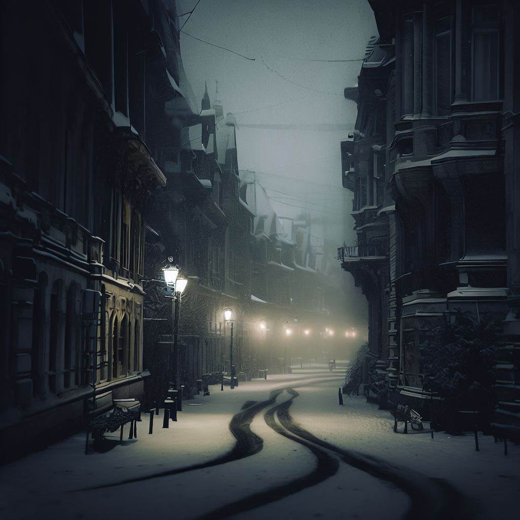 Snowy Cityscape at Night II Art Print