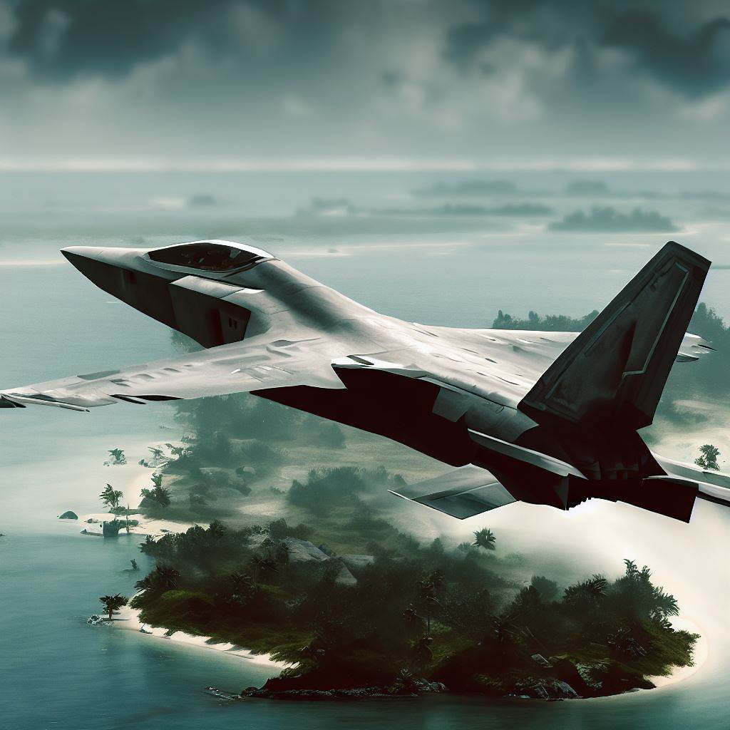 F-16 Fighter Jet Flying Over an Island Art Print