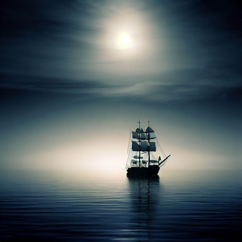 Lone Sailboat in The Moonlight Art Print