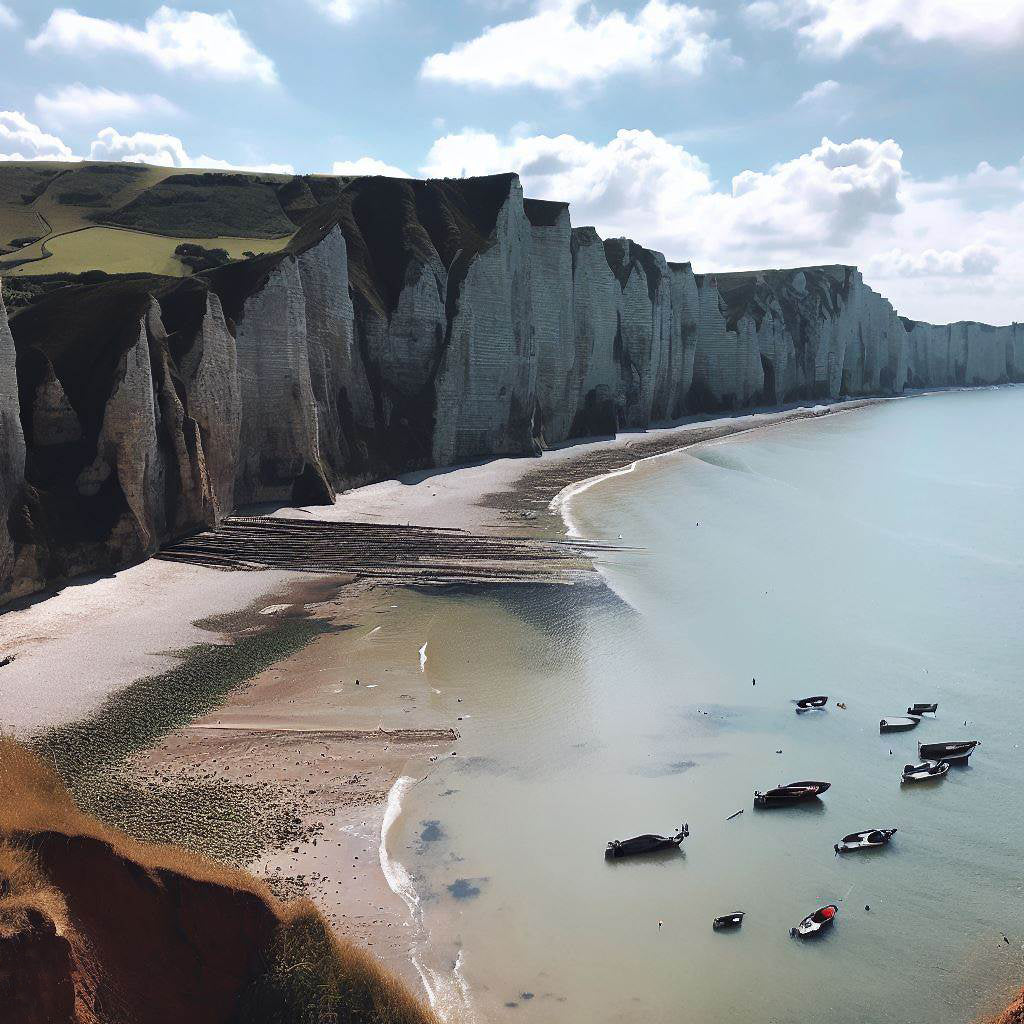 Boats Below The Pourville Cliffs I Art Print