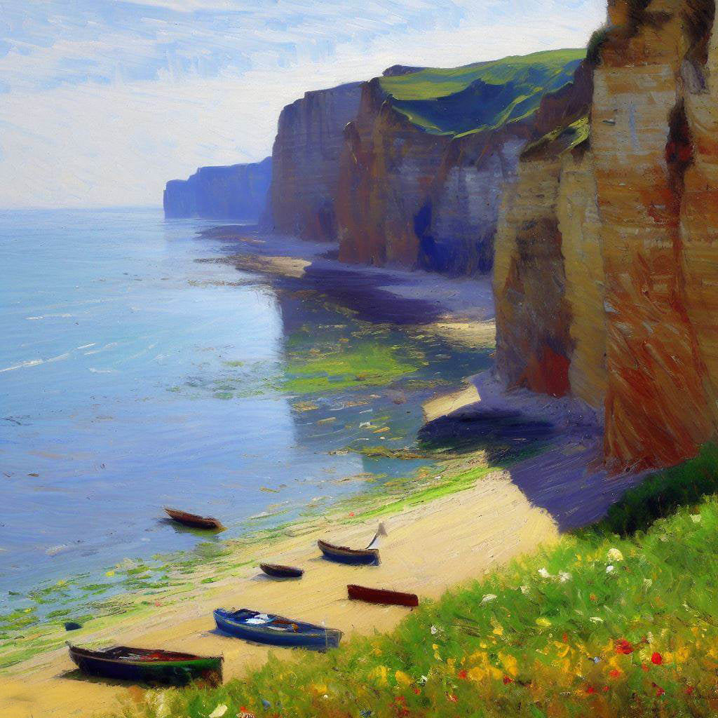 Boats Below The Pourville Cliffs III Art Print