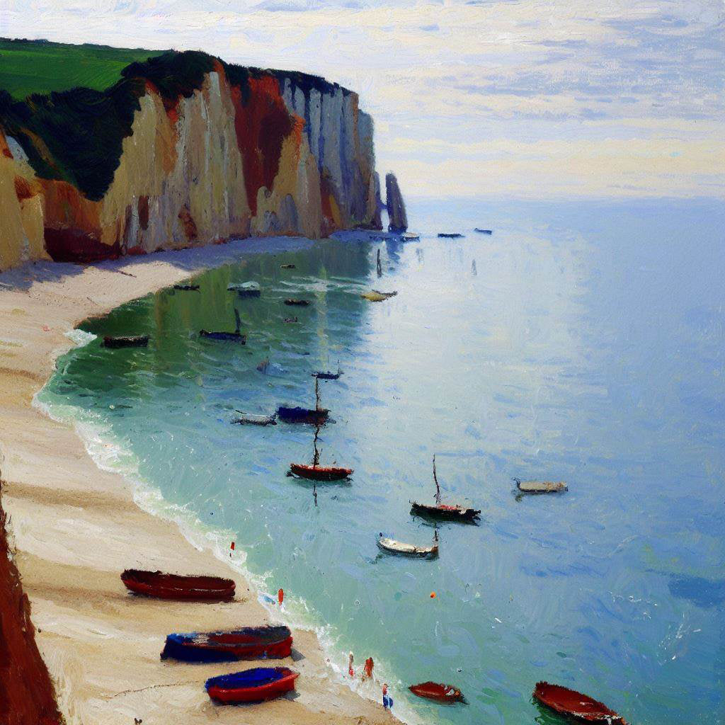 Boats Below The Pourville Cliffs IV Art Print