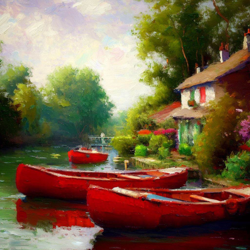 Red Boats at Argenteuil Painting I Art Print