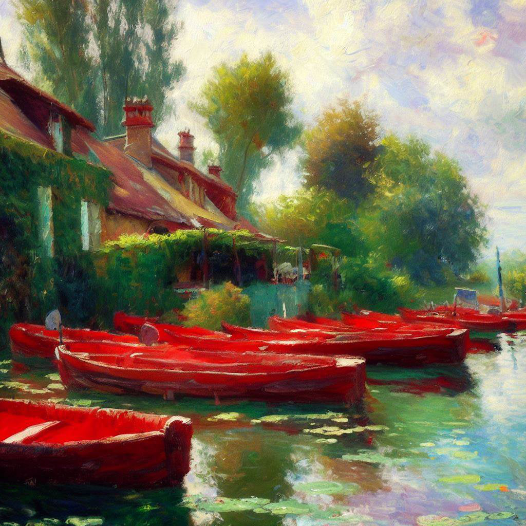 Red Boats at Argenteuil Painting II Art Print