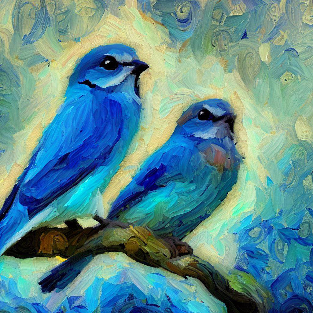 Two Bluebirds on a Branch Painting Art Print