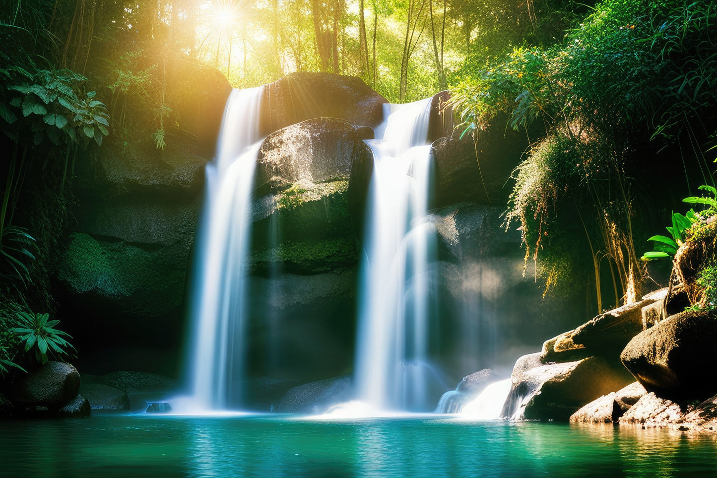 Waterfalls in A Lush Jungle Photograph I Art Print