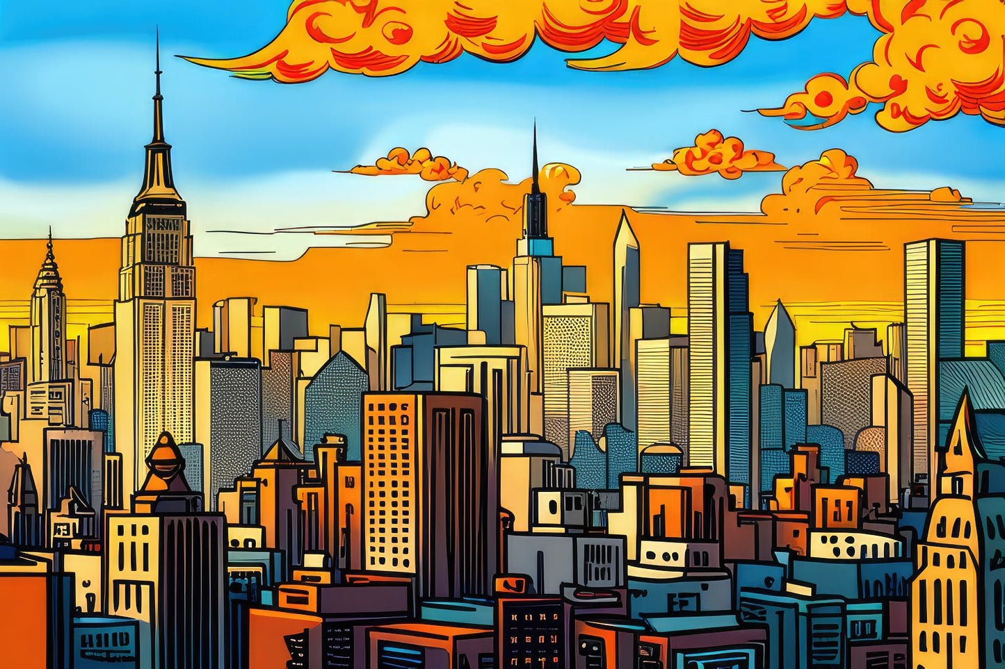 New York at Sunset Illustration I Art Print