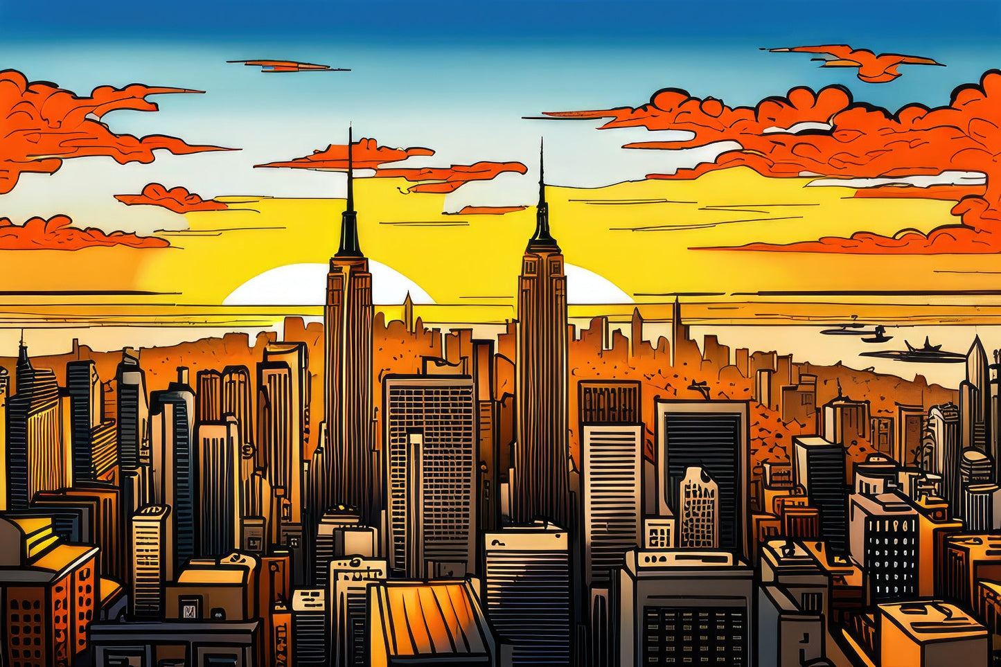 New York at Sunset Illustration II Art Print