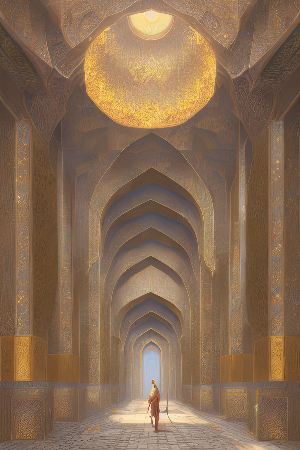 Walking Through The Grand Archway Painting Art Print