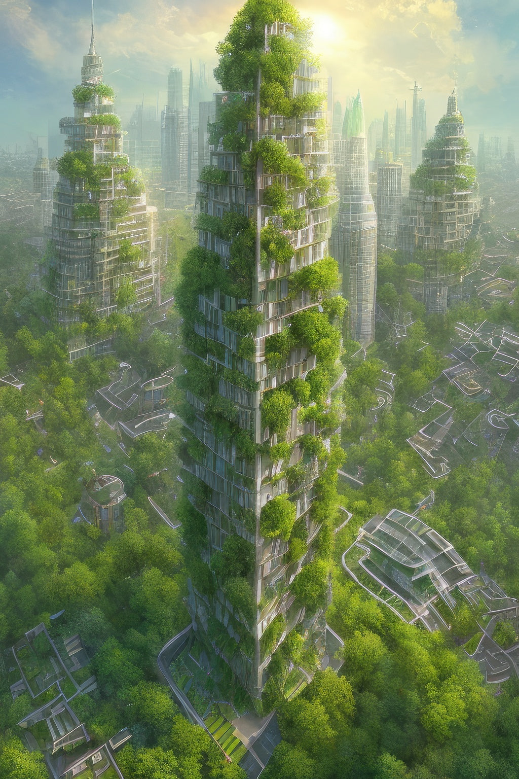 Cityscape Overtaken by Trees Digital Painting Art Print