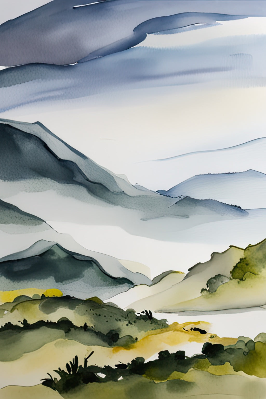Watercolor Hills Landscape Painting Art Print