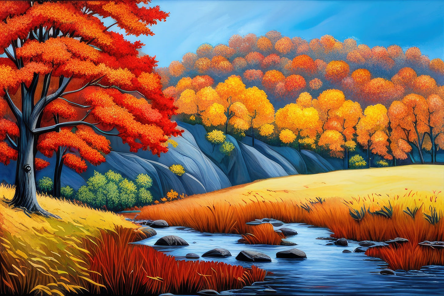 Autumn Trees Landscape Digital Painting I Art Print