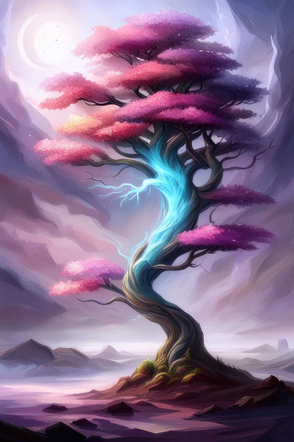 Fantasy Tree in The Moonlight Digital Painting Art Print
