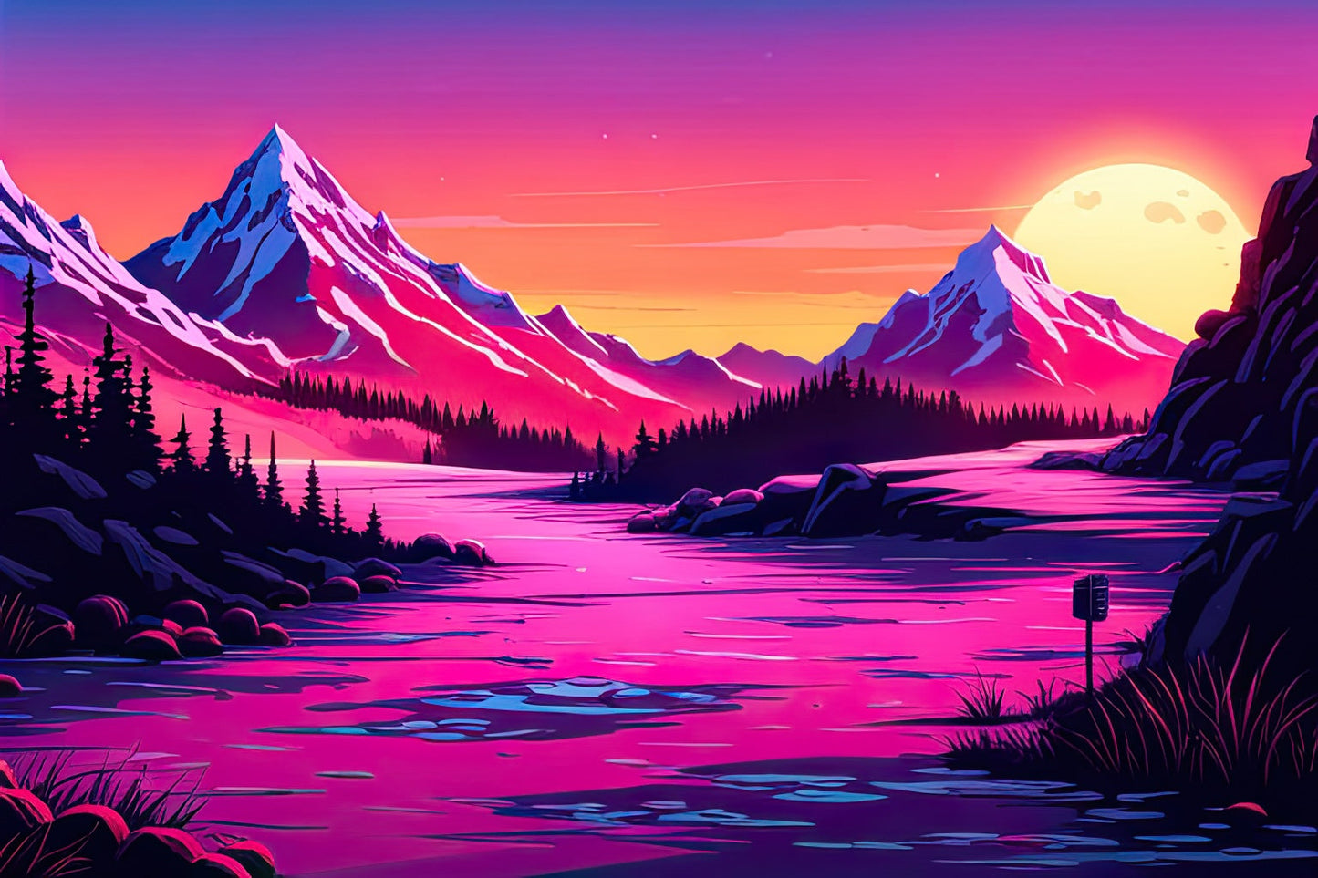 Vaporwave Landscape Illustration Art Print