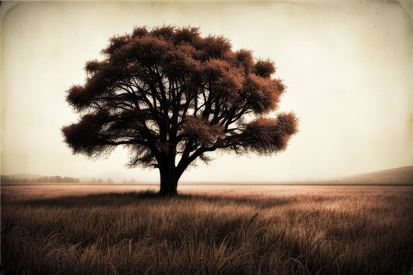 Sepia Single Tree in A Field Art Print