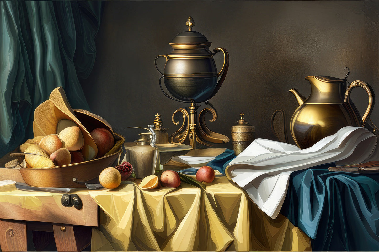 Bowl of Fruit and Table Setting Still Life Painting Art Print