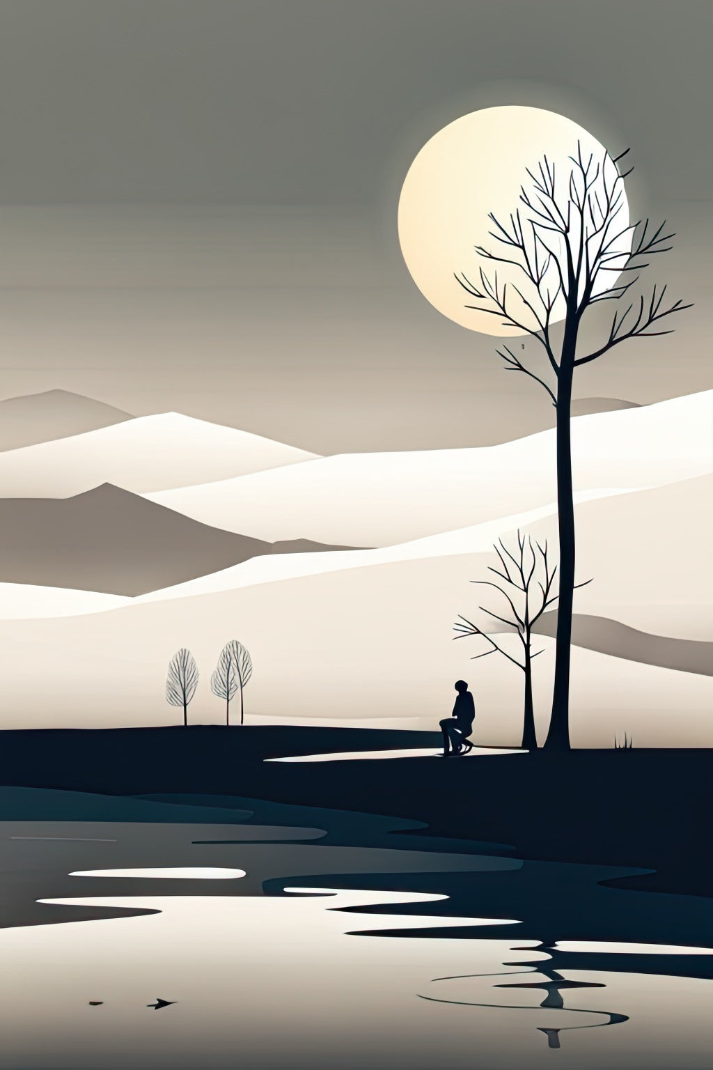 Winter Landscape One Color Illustration Art Print