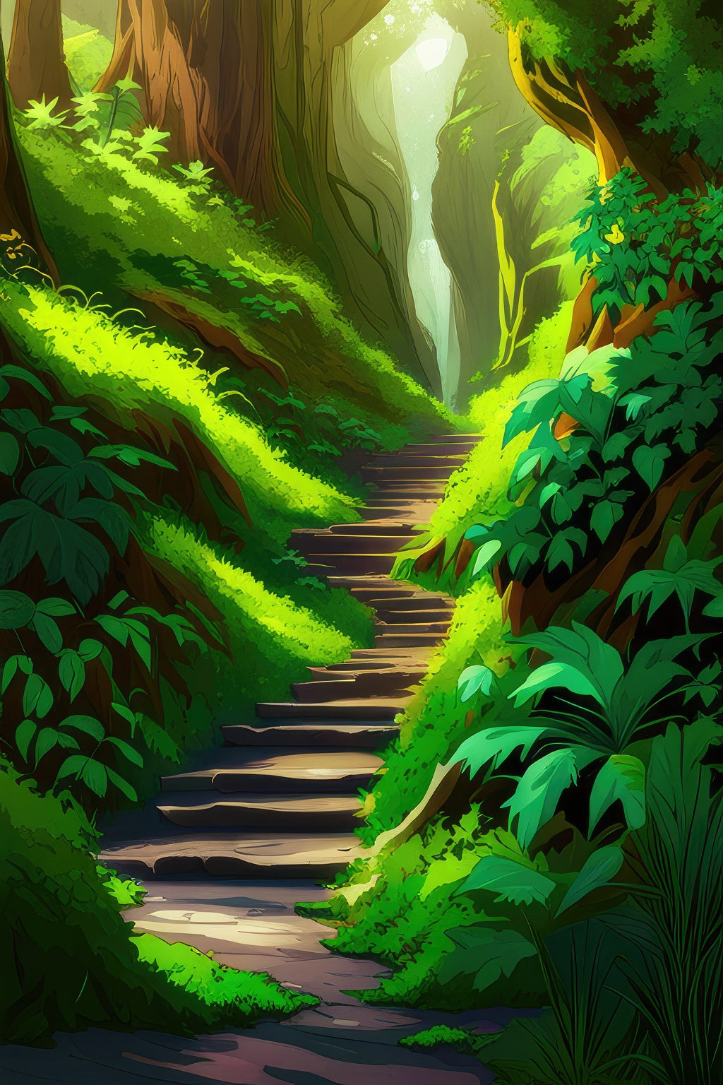 Stone Staircase in The Jungle Digital Illustration Art Print