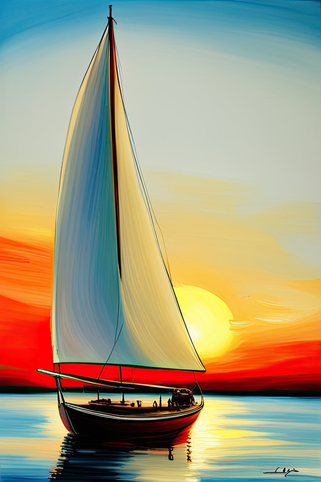 Sailboat at Sunset Acrylic Painting Art Print