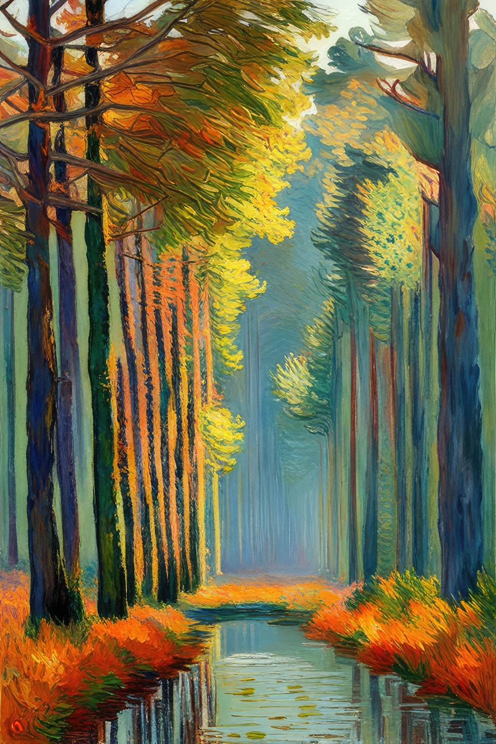 Birch Trees Along A Stream Oil Painting Art Print