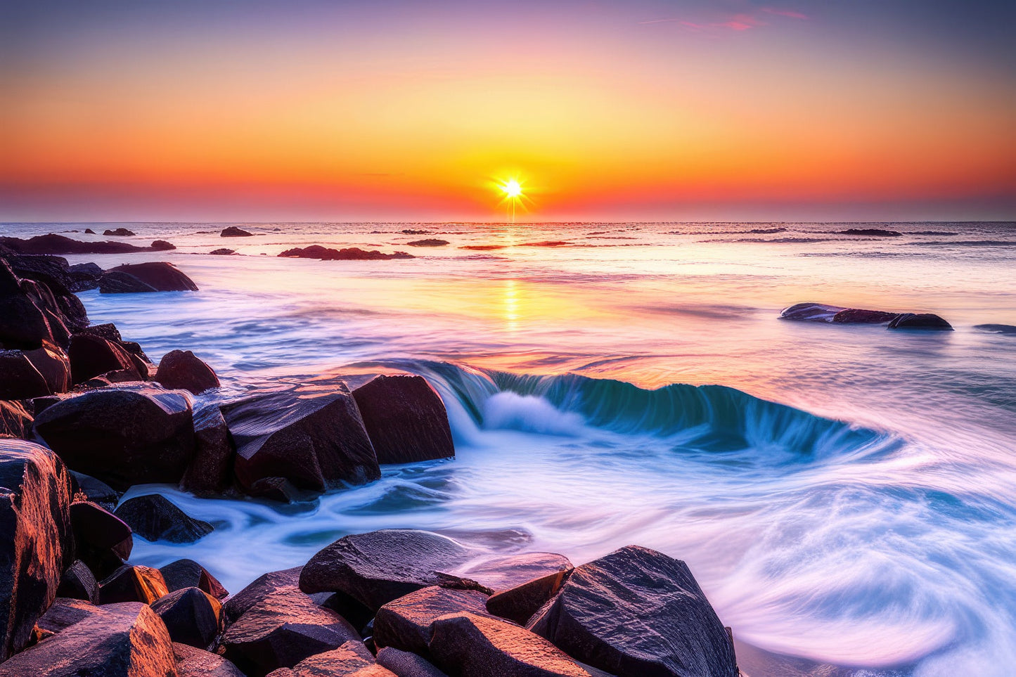 Rocky Shore at Sunset Photo Art Print
