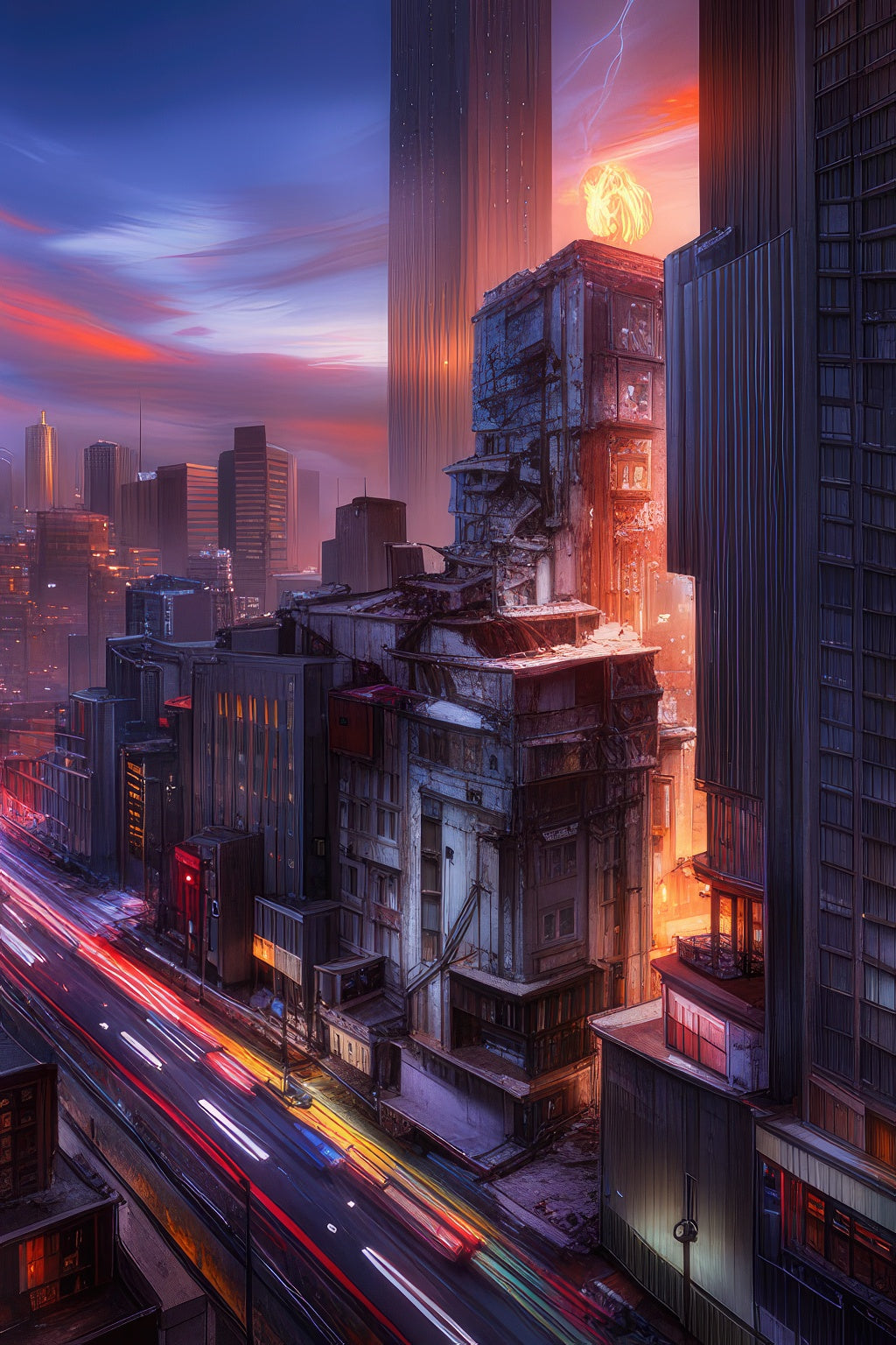 Futuristic Destroyed Cityscape Digital Matte Painting Art Print