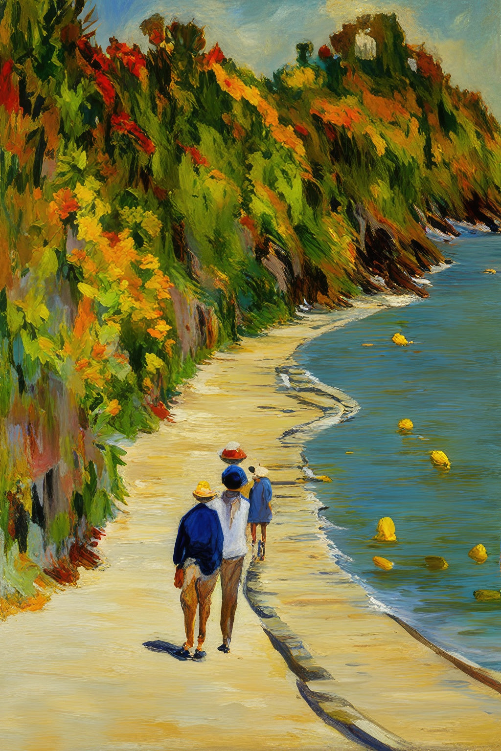 Family Walking Along The Beach Oil Painting Art Print