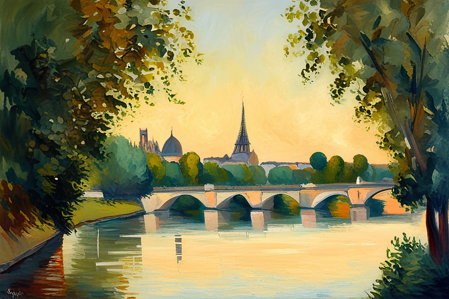 Paris Along The Seine Oil Painting I Art Print