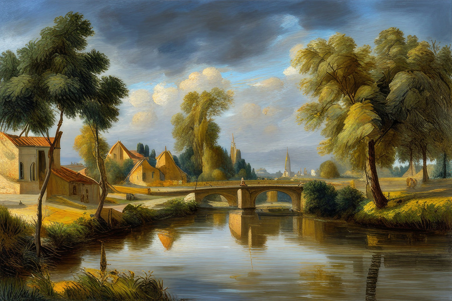 Village in South of France Oil Painting Art Print