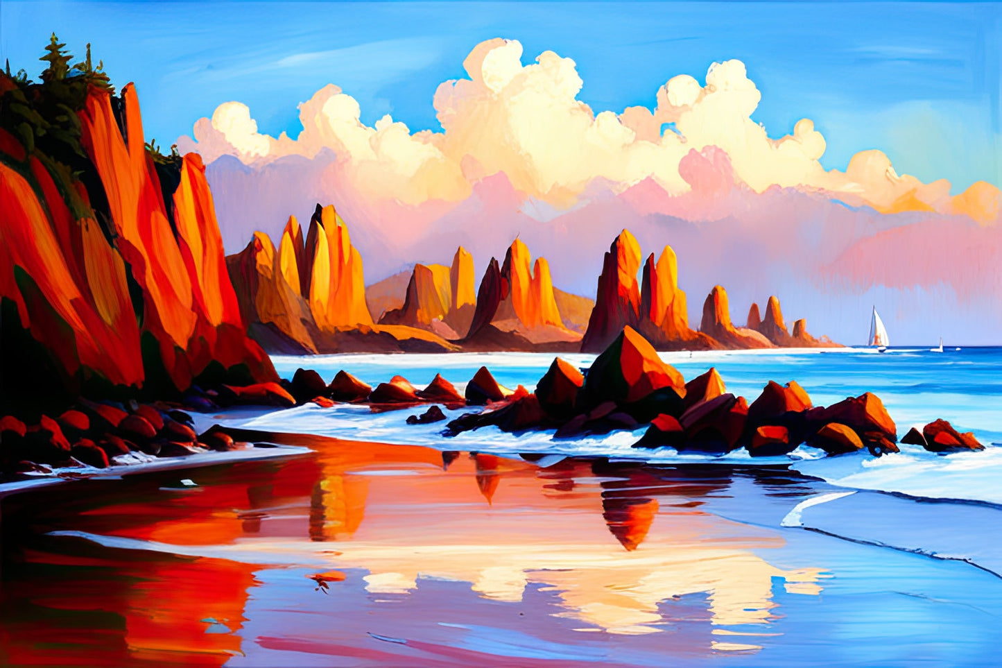 Ocean Cliffs at Sunset Digital Painting Art Print