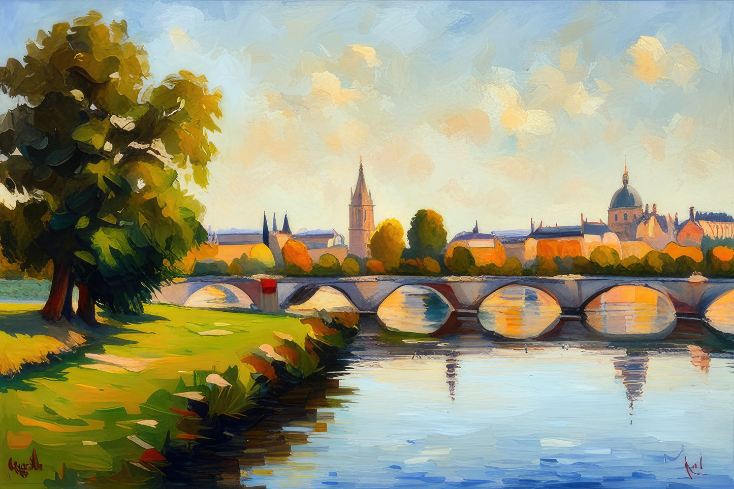 Paris Along The Seine Oil Painting II Art Print