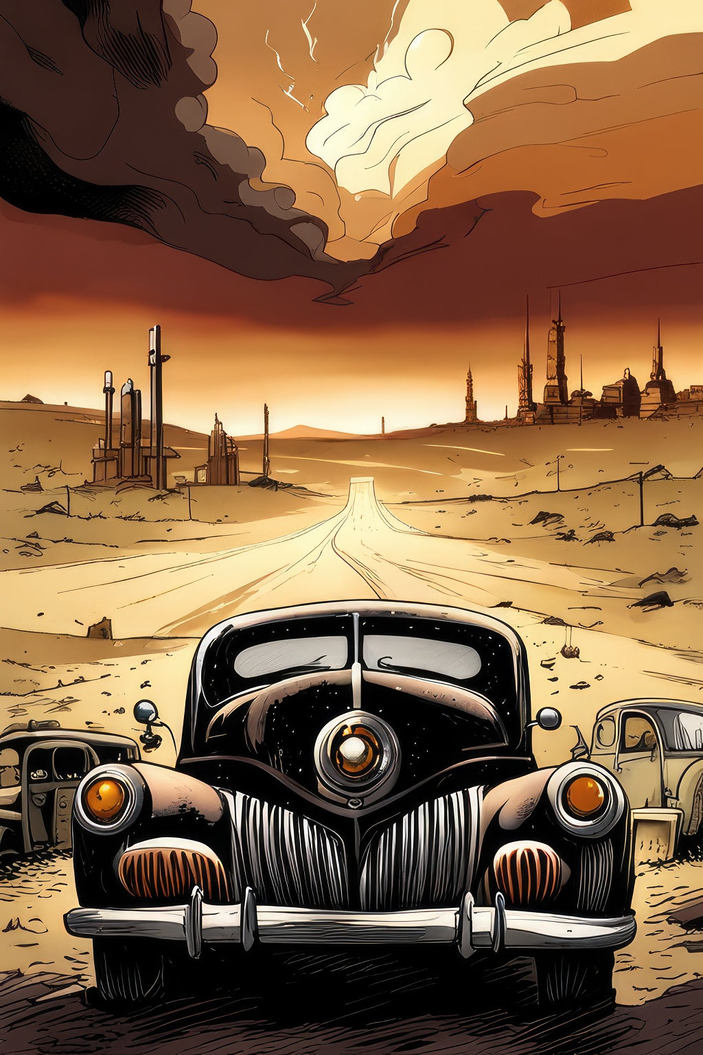 Post Apocalyptic Desertscape Illustration Art Print